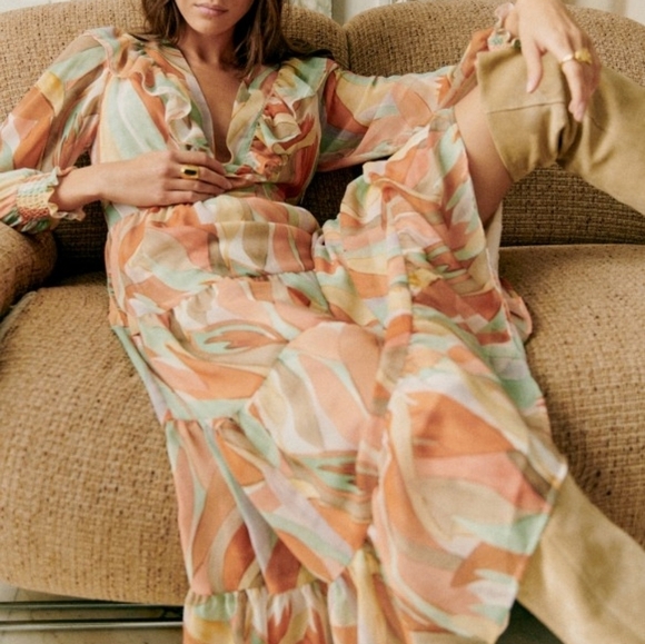 Sezane Andreanne Dress in Leaves size 42 - Picture 3 of 13